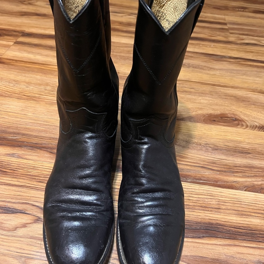 Justin Bull Hide Leather Mens Size 10 B Black Western Roper Boots